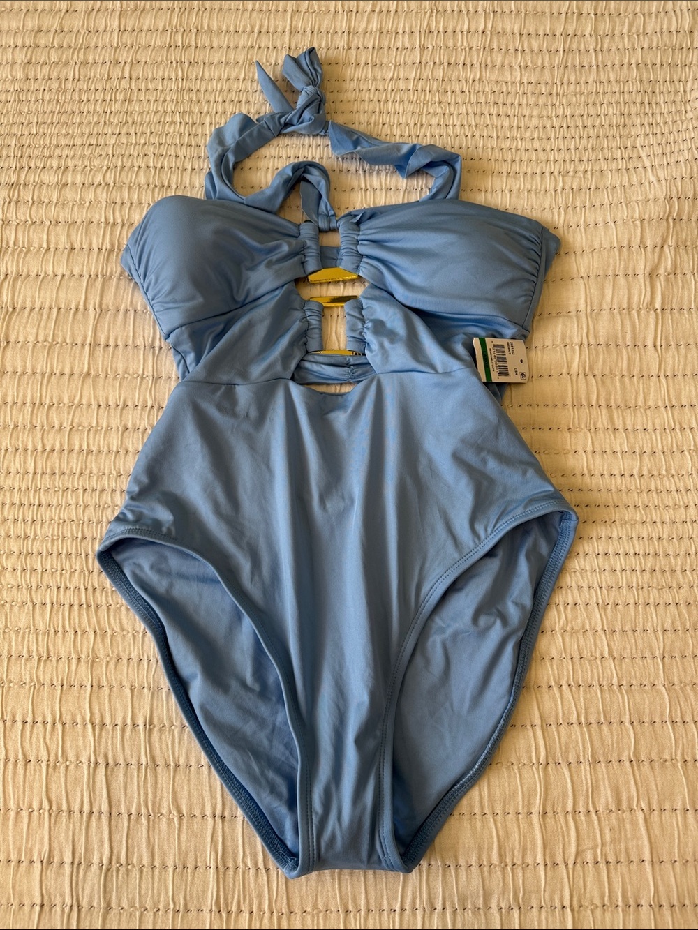 Light Blue Halter Cutout One-Piece Swimsuit